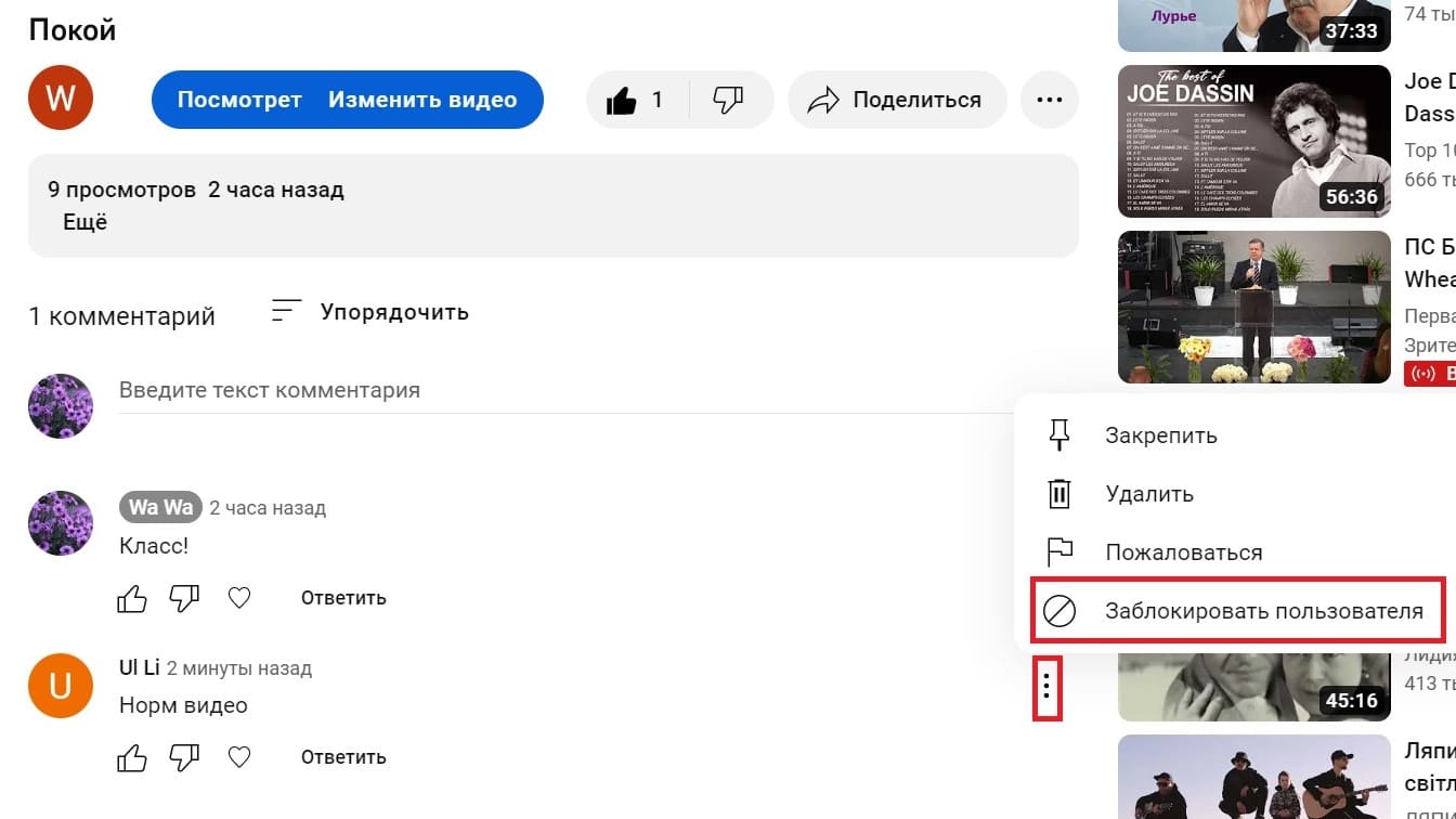 В этом окне нажимаем на кнопку «Заблокировать пользователя»