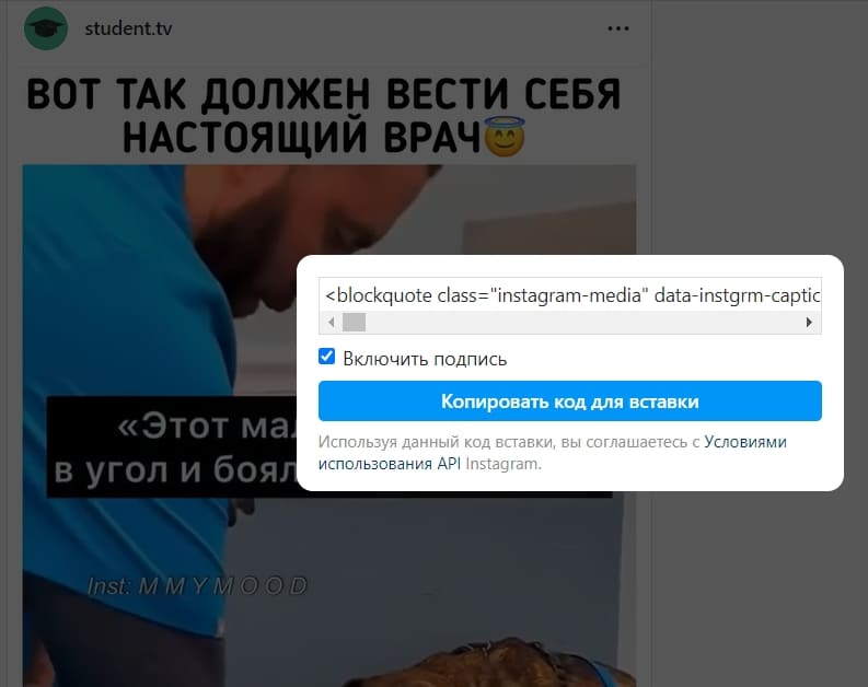 Скопировать код публикации