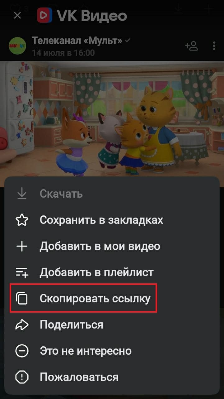Выберите &laquo;Скопировать ссылку&raquo;