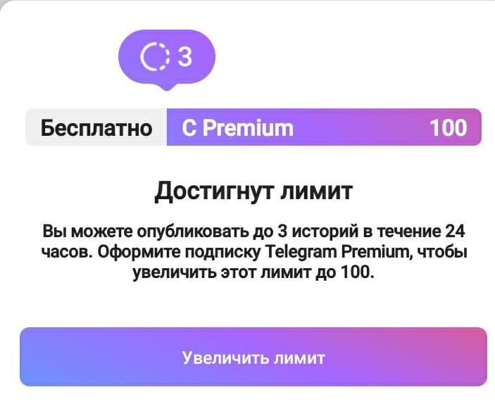 С Премиум, лимит установлен до 100 историй на 24 часа